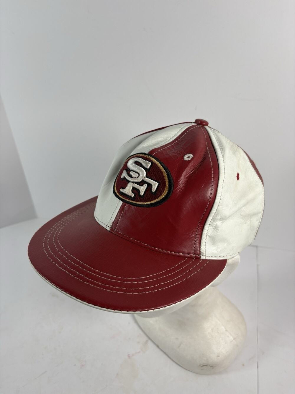 San Francisco 49ers Reebok Genuine Leather Hat Red White NFL Adjustable Cap